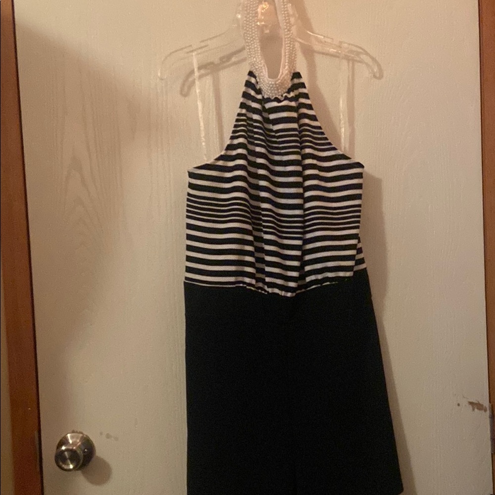 Dots Monochrome Backless Striped Halter Romper